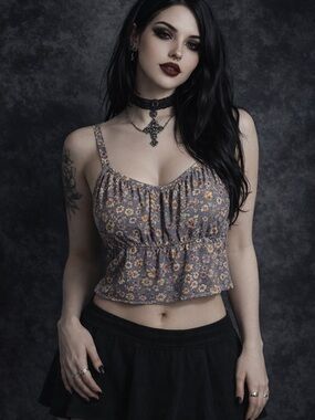 Whimsigoth Floral Crop Tank Top - Dusty Lavender with Adjustable Straps